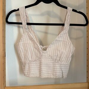 Abercrombie & Fitch Gingham Checkered Beige and White Crop Top